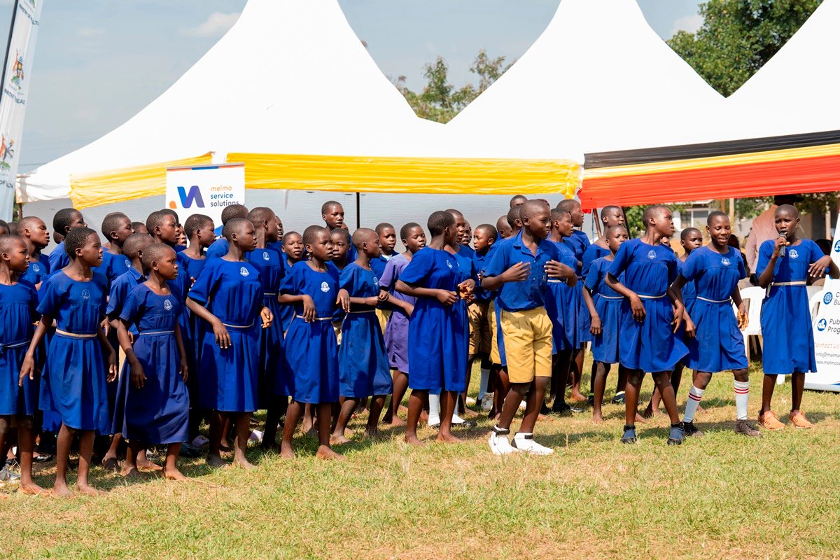 Pupils of Kaiti Primary School in Namutumba district entertaining guests during the launch of PSSCs in Namutumba district..JPG