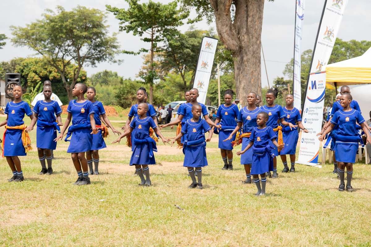 Pupils of Kaiti Primary School in Namutumba district entertaining guests during the launch of PSSCs in Namutumba district.jpg